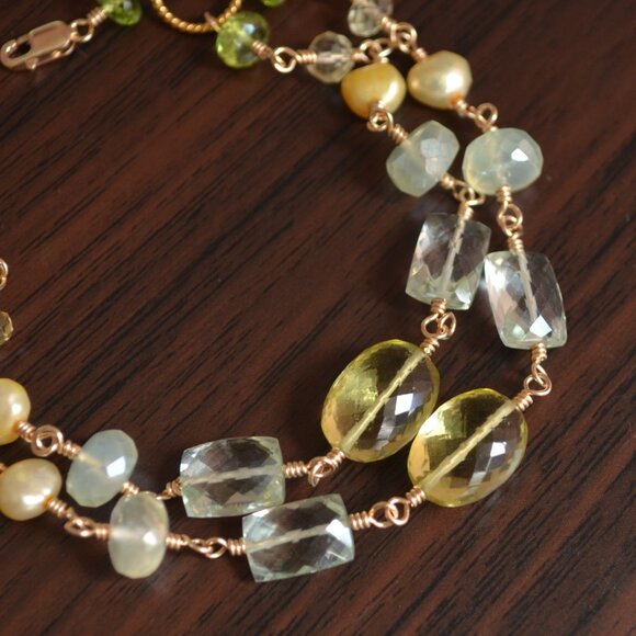 Double Strand Gemstone Bracelet in Lemon Lime - Hand Made in Canada - Picture 5 of 9